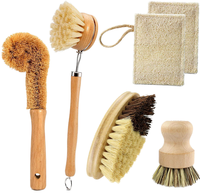 Mini brosse à récurer en bambou écologique Vegan Sisal Soies Pot en bois de bambou Brosse à laver la vaisselle de cuisine