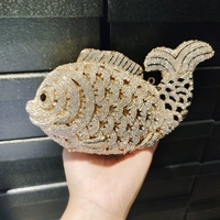 Pochette de soirée en forme de poisson rouge pour femme, ornée de strass, sacs à main en métal diamanté, pochettes de mariage et de fête, minaudières et sacs à main