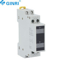 Voltmeter Modular Mini fase tunggal, Ammeter Din rel LED indikator Digital AC 80-500V 220V 380V 100A pengukur daya
