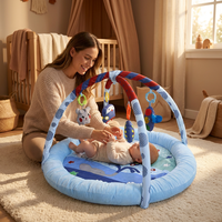 Tapis d'éveil bleu Aventure pour bébé avec rebord en peluche, centre d'activités 5-en-1, thème baleine et voiture, tapis rembourré pour le temps sur le ventre