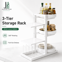 Organisateur de comptoir à 3 niveaux avec paniers à épices rotatifs, étagères coulissantes et rangement pour assiettes pour la cuisine