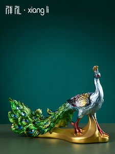 Sculpture d'art populaire européen moderne, ornement créatif en résine époxy, artisanat pour meuble TV ou cave à vin, avec paon, pour nouvelle maison - Product Image 2
