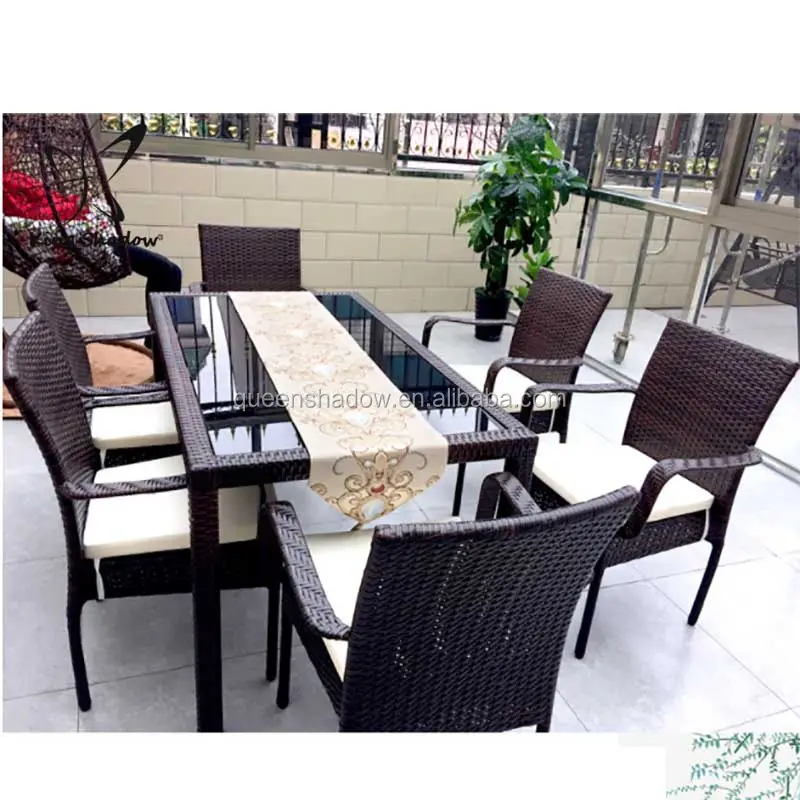 Mesa de Metal de bambú para Patio de 4 a 6 plazas, muebles de exterior, silla de jardín, mesa de comedor de mimbre y silla