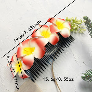Peineta de Espuma con Flores de Frangipani de 19 cm, Estilo Bohemio, para Fiestas, Bodas, <span class=keywords><strong>Playa</strong></span>, Vacaciones, Accesorios para el Cabello - Product Image 3