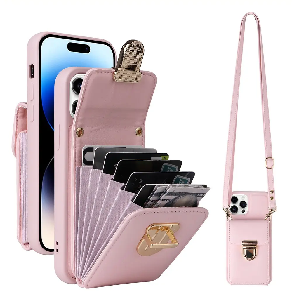 2023 custom PU Leather wallet credit card holder com anel de luxo caso do telefone móvel para iphone