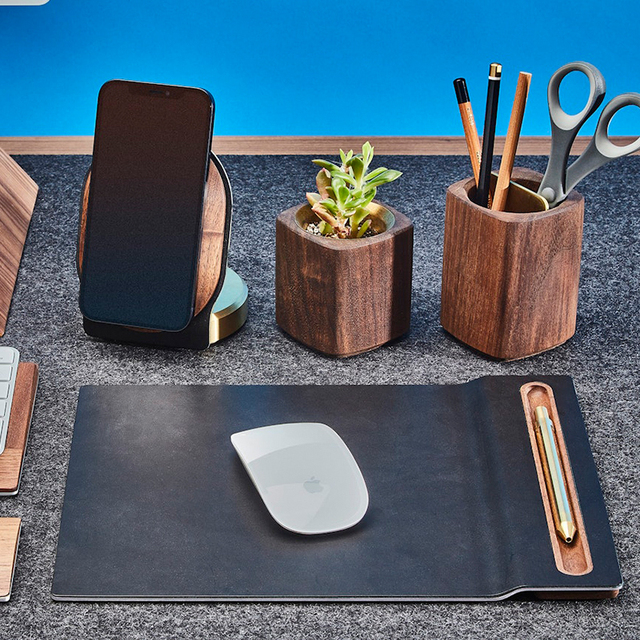Hot Sale Wholesale High-end Elegant Computer Office Black Walnut Aluminum Leather Cork Custom Mouse Pad Stock Water Resistant