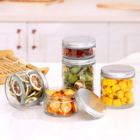 Brede-mond glazen voorraadpot van hoog borosilicaatglas met aluminium deksel, luchtdicht, transparant, stapelbaar, voor gedroogd fruit en thee