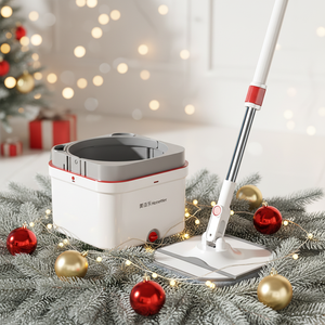 Serpillère rotative mains libres avec seau en plastique à double compartiment, eau propre et eau sale séparées, utilisation humide/sèche, nettoyage domestique sans effort - Product Image 1