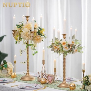 Candélabre doré de style européen à 5 bras, porte-bougie, décoration de table de mariage, chandelier en fer, centre de table - Product Image 2