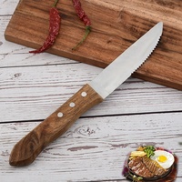 Vente en gros de vaisselle d'usine Couverts à fruits manche en bois Petit couteau à steak dentelé Couteau à steak de restaurant manche en bois