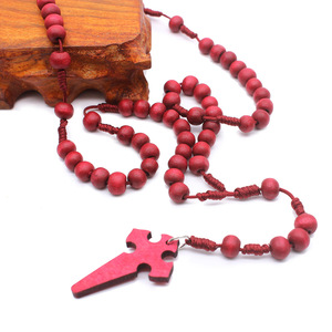 Collier de prière en bois fait main avec pendentif croix, perles de 6x7mm, bijoux pour cérémonies religieuses - Product Image 4