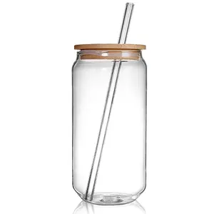 16oz clair Borosilicate verrerie verres glacé tasse à café tasse à thé gobelet à eau verres à manger bière peut verre avec couvercle paille