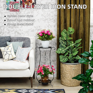 Soporte de Flores Simple de Doble Capa de Hierro y Metal, Estilo Art Deco, para Interiores y Exteriores, Adorno de Jardín con Acabado de Pintura en Aerosol, 24 cm de Diámetro - Product Image 2