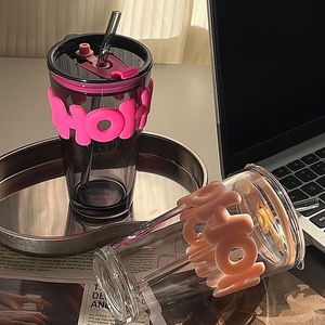 Bicchiere di vetro <span class=keywords><strong>con</strong></span> Design di cervo di alto valore <span class=keywords><strong>con</strong></span> lettera estiva tazza di acqua <span class=keywords><strong>con</strong></span> paglia regalo di lavoro giorno articolo promozionale alla moda - Product Image 5