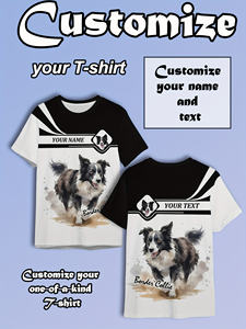 <span class=keywords><strong>T</strong></span>-shirt de sublimation MARKAKRALI personnalisable avec votre nom, texte et motif <span class=keywords><strong>Border</strong></span> <span class=keywords><strong>Collie</strong></span> aquarelle pour un style unique - Product Image 5