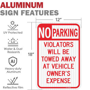 لافتة معدنية مخصصة للسلامة المرورية عاكسة للضوء بتصميم مربع تحمل عبارة 'ممنوع الوقوف' و'ممنوع التدخين' - Product Image 3