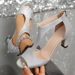 Sandalias Peep Poe para mujer, novedad de verano 2025, sandalias sencillas con cremallera brillante, <span class=keywords><strong>zapatos</strong></span> romanos de tacón ajustado a la venta - Product Image 4