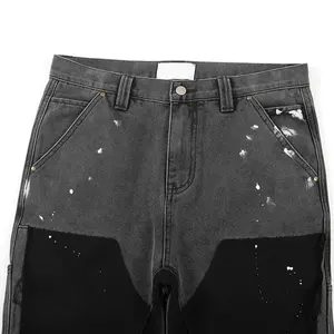 Pantalones Acampanados de Hombre con Borde de Corte Único y Contraste de Color, Estilo Salpicado de Pintura, Hechos a Medida, Venta al por Mayor Directa de Fábrica - Product Image 3