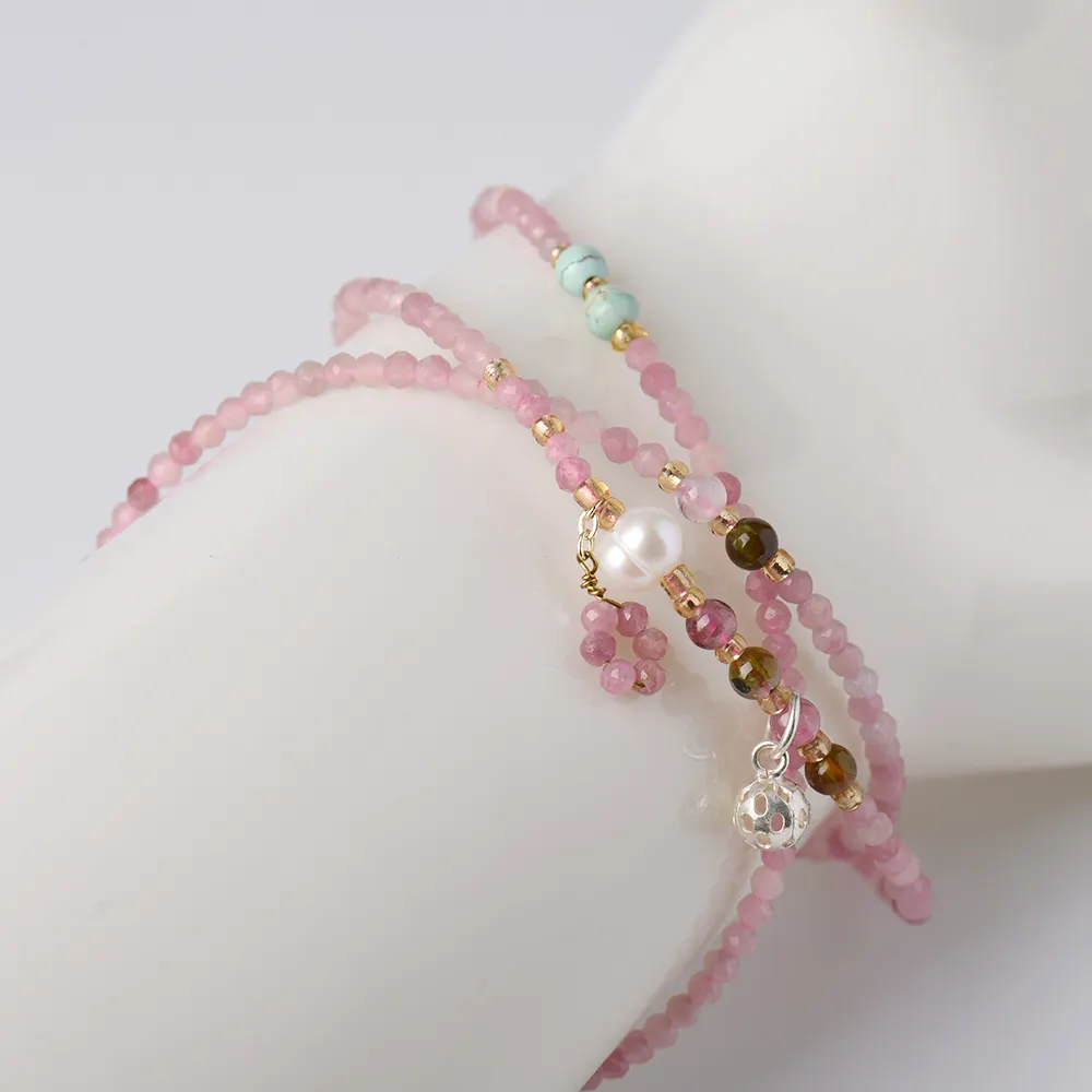 Nouveau collier en tourmaline rose collier personnalisé pour femmes collier de perles Vente en gros