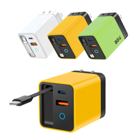 Chargeur GaN 80W avec câble rétractable PD 3.0 Triple port (USB + 2 Type-C) Chargeur rapide pour Android pour appareils Indicateur LED