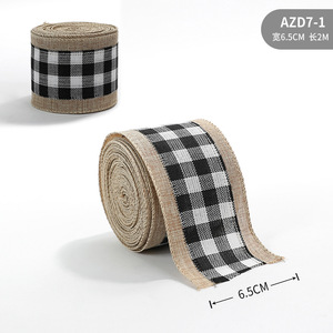 Ruban décoratif en lin imitation, noir et blanc, à carreaux, gaufré, 2 m, pour emballage cadeau, couronnes et nœuds, vente en gros - Product Image 6