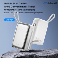 Batterie externe portable Miccell en gros 10000mAh avec câbles USB-C/L intégrés, charge rapide 45W et écran LED