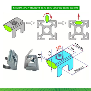 Vente en gros Écrou à ressort M4 M5 M6 M8 Écrou en T pour <span class=keywords><strong>profil</strong></span>é en aluminium extrudé à fente de 6mm Série 20/30/40 Plaque de <span class=keywords><strong>zinc</strong></span> revêtue - Product Image 5