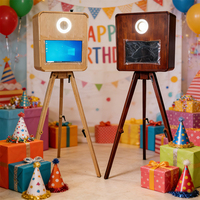 Photo Booth Portabel Kayu Vintage Layar Sentuh 15,6 Inci Kompatibel Dengan Kamera DSLR untuk Pernikahan & Acara Bisnis