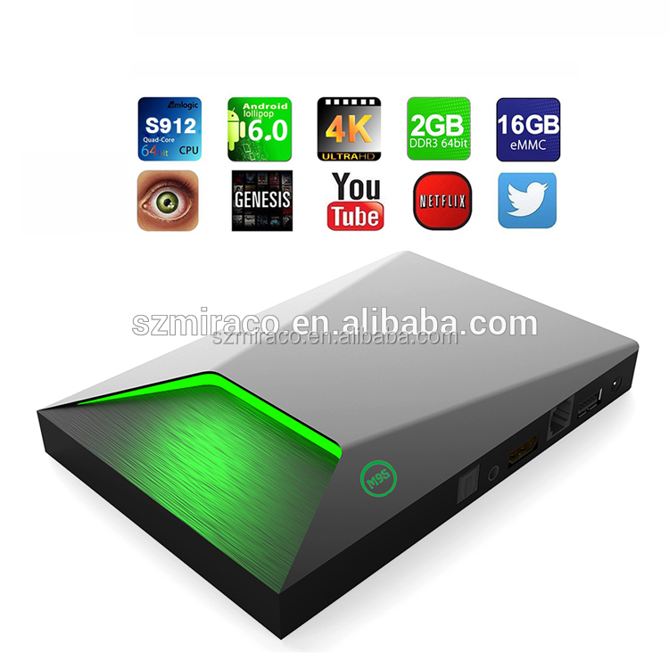2017 nueva venta caliente M9S Z9 S912 caja superior 2 Gram 16 GROM Android 6.0 TV box para al por mayor