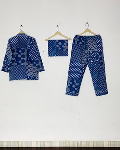 Pyjama 100% coton biologique, motif bleu, imprimé à la main, ensemble de pyjama pour femmes, prix de gros - Product Image 4