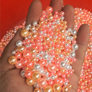 Perles acryliques en forme de perles, pièces, différentes tailles, coloris Rose, or, rondes, sans trou, pour la fabrication de bijoux - Product Image 2