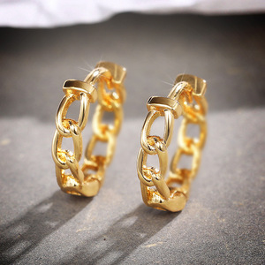 Orecchini a Cerchio con Catena Liscia per Donne, Stile Minimalista Huggie, Gioielli alla Moda per Orecchie - Product Image 4
