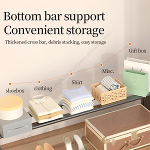 Porte-vêtements métallique à tringle unique avec crochets et étagère inférieure, grande capacité, pour séchage de vêtements et manteaux, idéal pour chambre et balcon - Vente en gros - Product Image 5