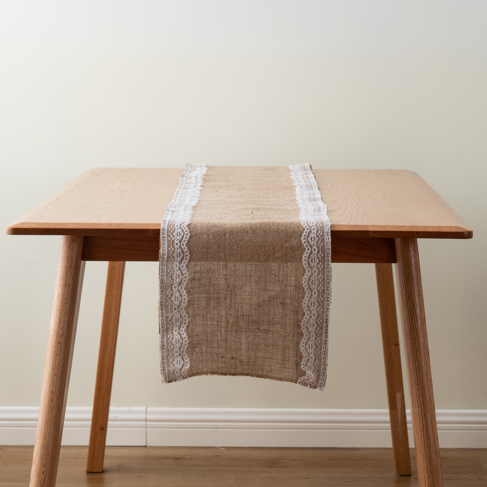 Свадебная бегунка Hessian ручной работы в коричневом фермерском стиле из джута с кружевной каймой, праздничное украшение