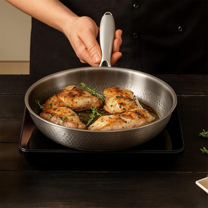 Sartén Moderna Ecológica de Acero Inoxidable Martillado con Tapa de Vidrio, Duradera, Resistente a los Arañazos, Apta para <span class=keywords><strong>Horno</strong></span> e Inducción, Juego de Utensilios de Cocina - Product Image 2