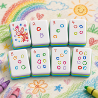 Jeu de Mahjong Style Crayon de Crayonnière, Tuiles en Acrylique Imprimées à la Main, Mignonnes, Jeu de Table, Cadeau