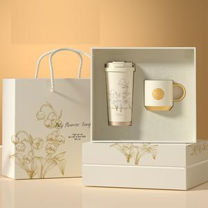 Ensemble de tasses à café en céramique en acier inoxydable à double paroi isolées sous vide en forme de cône, coffret cadeau promotionnel personnalisé - Product Image 4