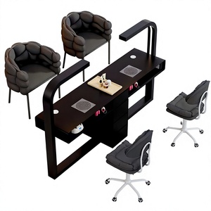 Ensemble table et chaise multifonctionnel pour salon de manucure, table de manucure économique simple et double, marbre crème, luxe léger - Product Image 1