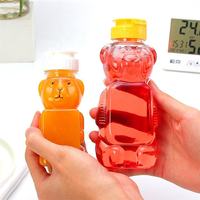 Bouteille en plastique PET transparente écologique de 170 ml, petite, vide, en forme d'ours mignon, pour miel, jus, soda, boisson, avec paille, emballage conteneur