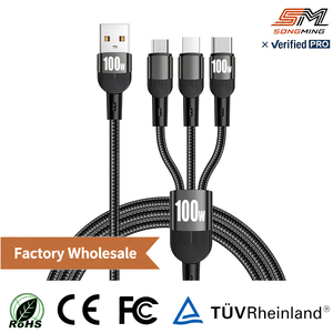 Cavo di Ricarica Rapida 3 in 1 da 100W 5A, Cavo USB Intrecciato in Nylon per Accessori Cellulari, Vendita all'Ingrosso - Product Image 1