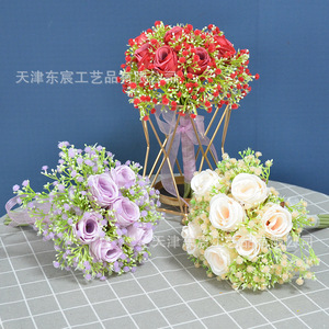 Bouquet de roses artificielles et de gypsophile Dongchen Crafts, fleurs en soie de 10 cm à 30 cm, accessoire de décoration de mariage - Product Image 3