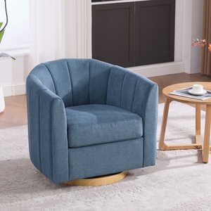 Nuova Poltrona Girevole Imbottita in Ciniglia con Base in Legno Massello, Comoda Poltrona Decorativa Trapuntata per Soggiorno e Camera da Letto - Product Image 1