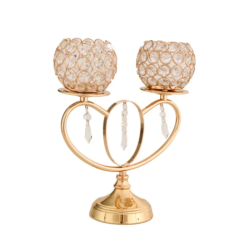 Luxury Golden Wedding Candle Holder 2Pillar Crystal Metal Candlestick With glass candle holders lanterns candle jars