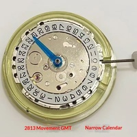 Montre mécanique entièrement automatique à mouvement 2813 GMT, quatre aiguilles, calendrier simple, roue rouge, acier bleu, boîtier métallique analogique 8205 8215