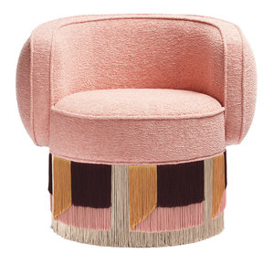 Fauteuil club pivotant de luxe moderne de designer italien pour salon, avec franges décoratives et pompons, en velours, pour chambre à coucher - Product Image 4
