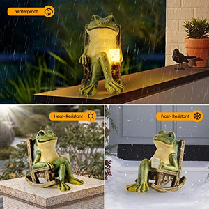Resin Frog Shape Rocking Chair <b>Solar</b> <b>Light</b> LED Warm White Outdoor <b>Garden</b> Decor with <b>Solar</b> <b>Panel</b> Modern Design - Product Image 4