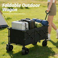 Chariot de camping pliable à quatre roues en acier haute teneur en carbone, imperméable, extra long, surdimensionné, grande capacité, chariot utilitaire