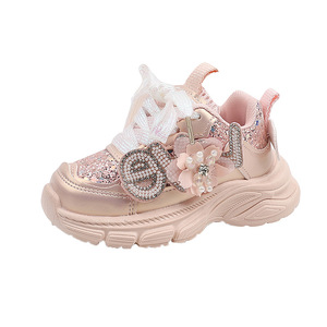 Chaussures de marche unisexes pour bébé, motif floral à paillettes, tige en PU, coton, antidérapantes - Product Image 5