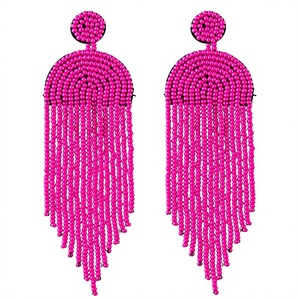 Pendientes de borla con cuentas rosas para mujer, joyería de fiesta estilo bohemio - Product Image 1