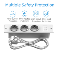 Multiprise encastrable pour bureau, 3 prises CA, 2 ports USB, prise de bureau encastrée pour mobilier de bureau